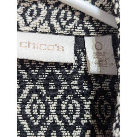 Chico's Women's Black & Cream Geometric Pattern Open-Front Blazer Jacket Size 0 - Picture 2 of 6